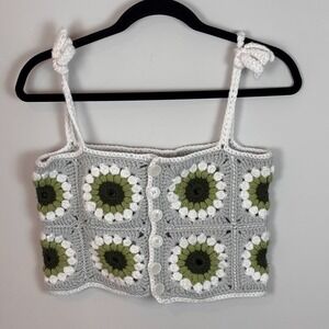 Womens handmade crochet grannysquare knit crop Tank size XS Festival Indie boho